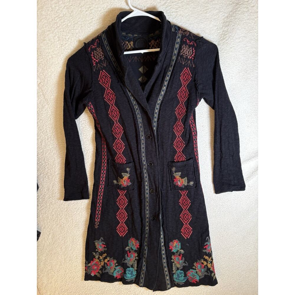Biya Johnny Was Duster Cardigan Large Floral Embroidered Bohemian Open READ